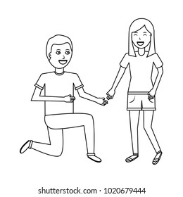 man on his knee proposal in front of woman