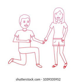 man on his knee proposal in front of woman