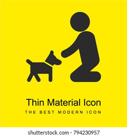 Man on his knees to cuddle his dog bright yellow material minimal icon or logo design