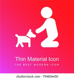 Man on his knees to cuddle his dog red and pink gradient material white icon minimal design