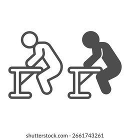 Man on horizontal bar line and solid icon, body building concept. Vector graphics. Athlete man doing exercise for arms, training sign on white background, outline style icon for mobile or web design