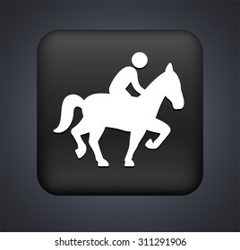 Man on a Horse on Black Square Button
