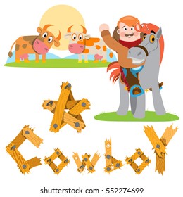 Man on a horse. Cowboy. Cows in the meadow. Farming. Animal husbandry.