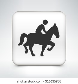 Man on a Horse on White Square Button