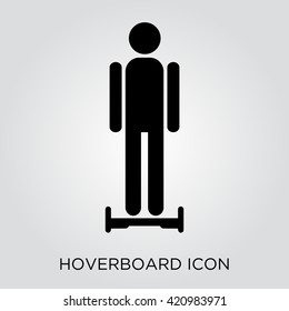 Man on hover board. Hoverboard Icon. Gyroscooter icon. Hoverboard sign. Hover board. Electric two wheele balance board. Vector hoverboard. Flat icon hoverboard. Vector illustration