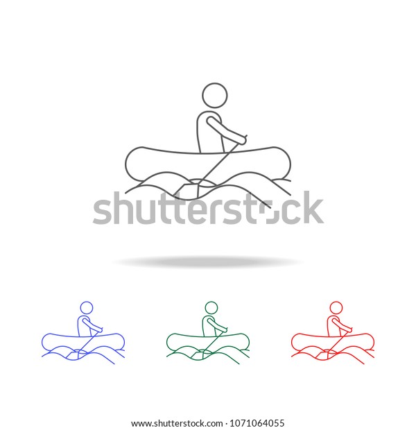 a man on an inflatable boat icon. Elements of\
camping multi colored icons. Premium quality graphic design icon.\
Simple icon for websites, web design mobile app, info graphics on\
white background