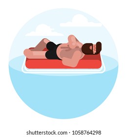 Man on inflatable mattress