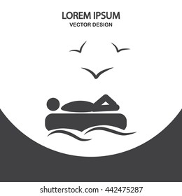 Man on inflatable mattress on the background