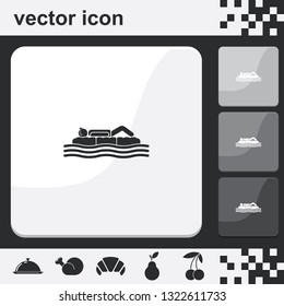 Man on inflatable mattress flat set of buttons vector icon.