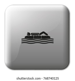 Man on inflatable mattress flat vector icon.