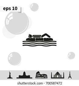 Man on inflatable mattress icon.