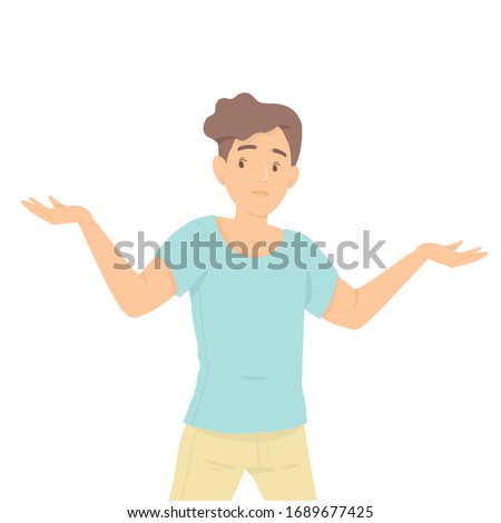 Man on isolated white background making unimportant gesture while lifting the shoulders