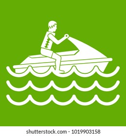 Man on jet ski rides icon white isolated on green background. Vector illustration