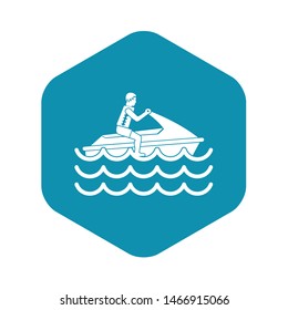 Man on jet ski rides icon. Simple illustration of man on jet ski rides vector icon for web