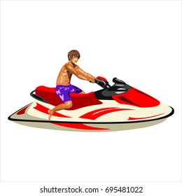 A man on a jet ski on a white background. Flat design. Vector illustration.

