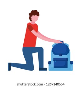 man on the knee with backpack