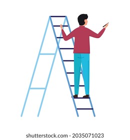 man on ladder with stick