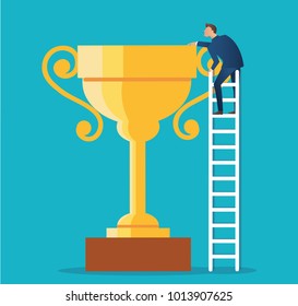 a man on ladder with trophy vector illustration