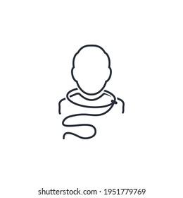 El hombre del lazo. Dependencia. Icono lineal vectorial aislado en fondo blanco.