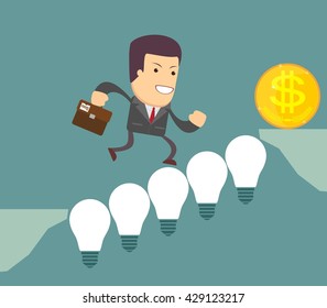 Man on the Lightbulbs Bridge. Vector illustration .