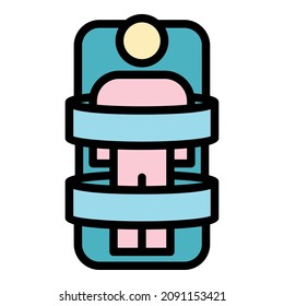 Man on a medical couch icon. Outline man on a medical couch vector icon color flat isolated