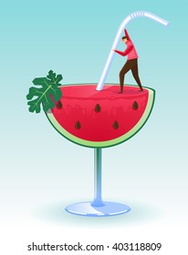 A man on the melon glass, Melon juice, Vector illustration.