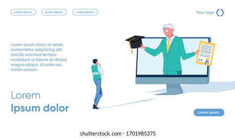 Man on Monitor Hands Graduation Diploma to Guy. Intermediate and Final Results Labor. Need for International Professional Qualifications. Training Requirements and Independent Evaluation Candidates.