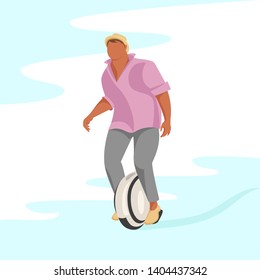 man on monowheel. man rides on the same wheel. electric transport. ecological transport