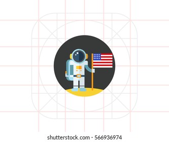 Man on Moon with USA Flag Icon