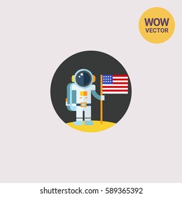 Man on Moon with USA Flag Icon
