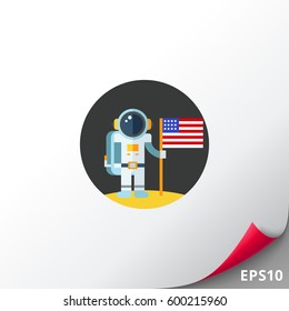 Man on Moon with USA Flag Icon