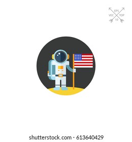 Man on Moon with USA Flag Icon