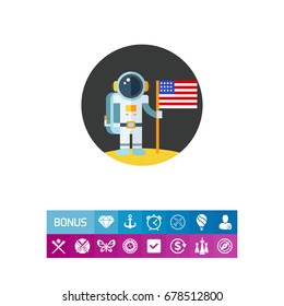 Man on Moon with USA Flag Icon