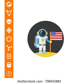 Man on Moon with USA Flag Icon