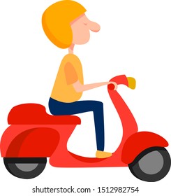 Man on a moped, illustration, vector on white background.
