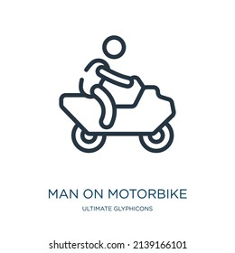 man on motorbike thin line icon. motorbike, driver linear icons from ultimate glyphicons concept isolated outline sign. Vector illustration symbol element for web design and apps.
