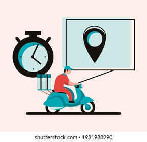 Man on motorcycle and icons