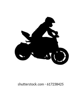 A man on a motorcycle performs tricks - a black outline silhouette. Motofreech.