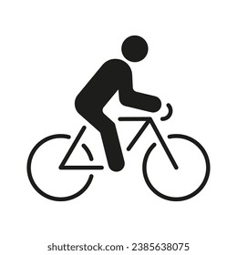 Man on Mountain Bicycle Silhouette Icon. Cyclist on Bike Glyph Pictogram. Professional Rider on Cycle Solid Sign. Sport Race Symbol. Outdoor Activity, Active Lifestyle. Isolated Vector Illustration.