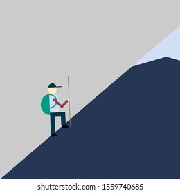 Hombre en montaña, ilustración, vector sobre fondo blanco.