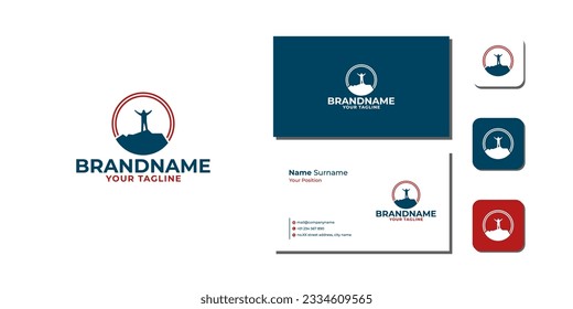 man on the mountain life illustration Logo Template Bundle With Business Card And Icon vector