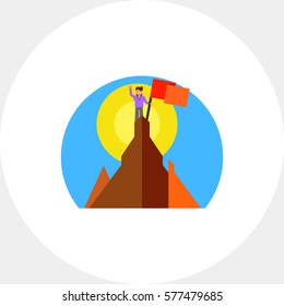 Man on Mountain Top with Flag Icon