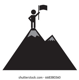 a man on the mountain top icon on white background. achievement of man on mountain top icon.
