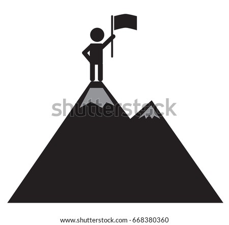 a man on the mountain top icon on white background. achievement of man on mountain top icon.