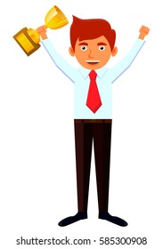 Man on necktie holding a trophy vector