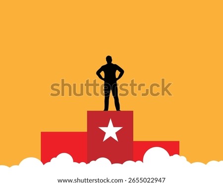 Man on Pedestal in the Sky Won a Competition Silhouette. Business and success at work concept vector art