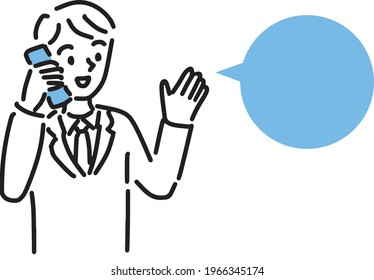 Man on the phone simple touch illustration