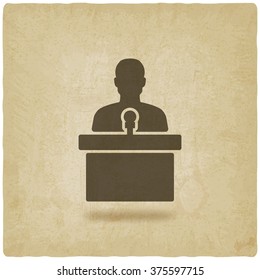 man on podium with microphone old background  - vector illustration. eps 10