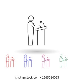 Man on the podium multi color icon. Simple thin line, outline vector of election icons for ui and ux, website or mobile application