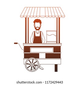 Mann auf Popcorn-Stand-Orange-Linien